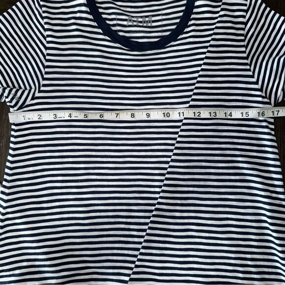ATM Dress Navy & White Striped A-Line T-Shirt Dress Short Sleeve Crew Neck Med - Picture 5 of 10